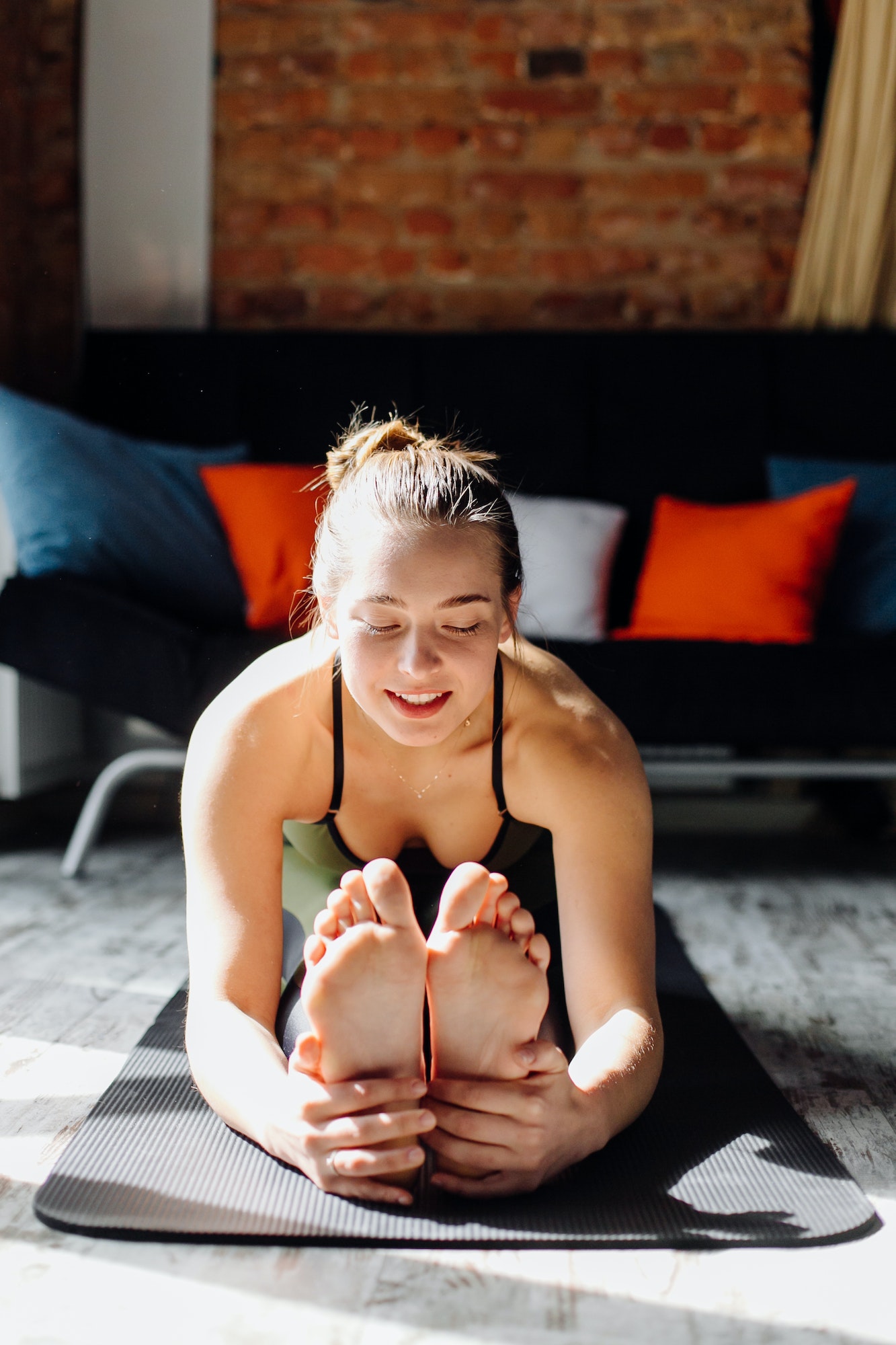 Young woman practicing yoga and fly yoga concept